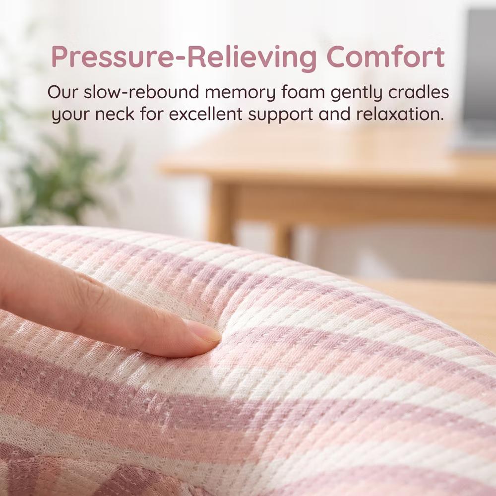 U‑Shape Memory Foam Travel Neck Pillow Striped Cover for Airplane Office 1Pc - Image 7