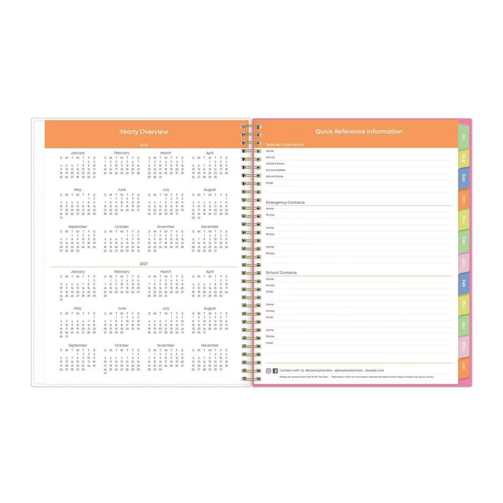 Blue Sky 8.5"x11" 2026-2027 Weekly/Monthly Teacher Planner Frosted with Notebook and Pouch Beautiful Minds