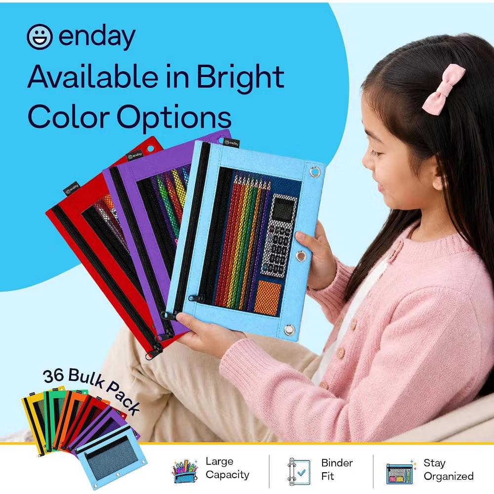 Pencil Pouch for 3 Ring Binder, 36 Packs Bulk Zipper Pencil Case in 6 Colors, Zippered Binder Pencil Pouches, 3 Ring Pencil Pouch for Binder - Image 5