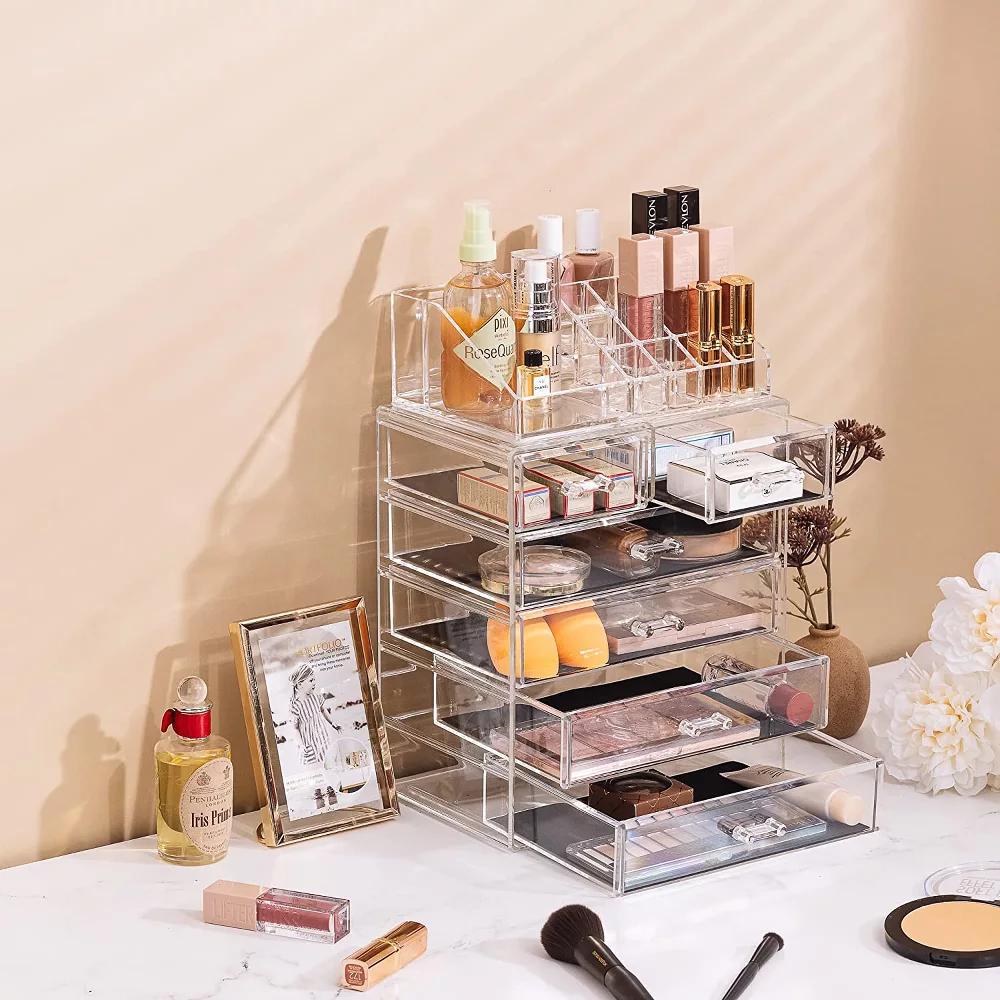 2 Piece Acrylic Makeup and Jewelry Storage Organizer Case (6 Drawers and Lipstick Tray) - Image 20