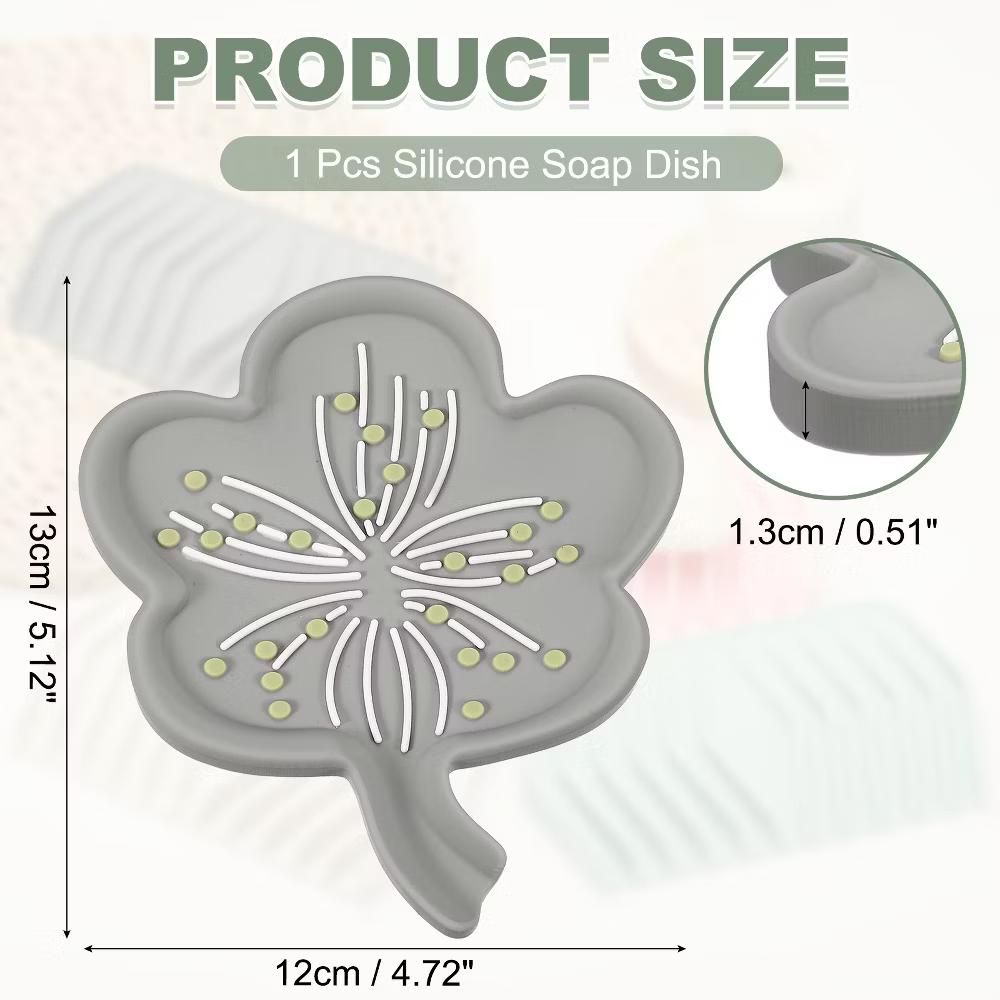 Silicone Soap Dish with Drain Spout, Portable Self Draining Flower Shape Soap Saver Holder - Image 8
