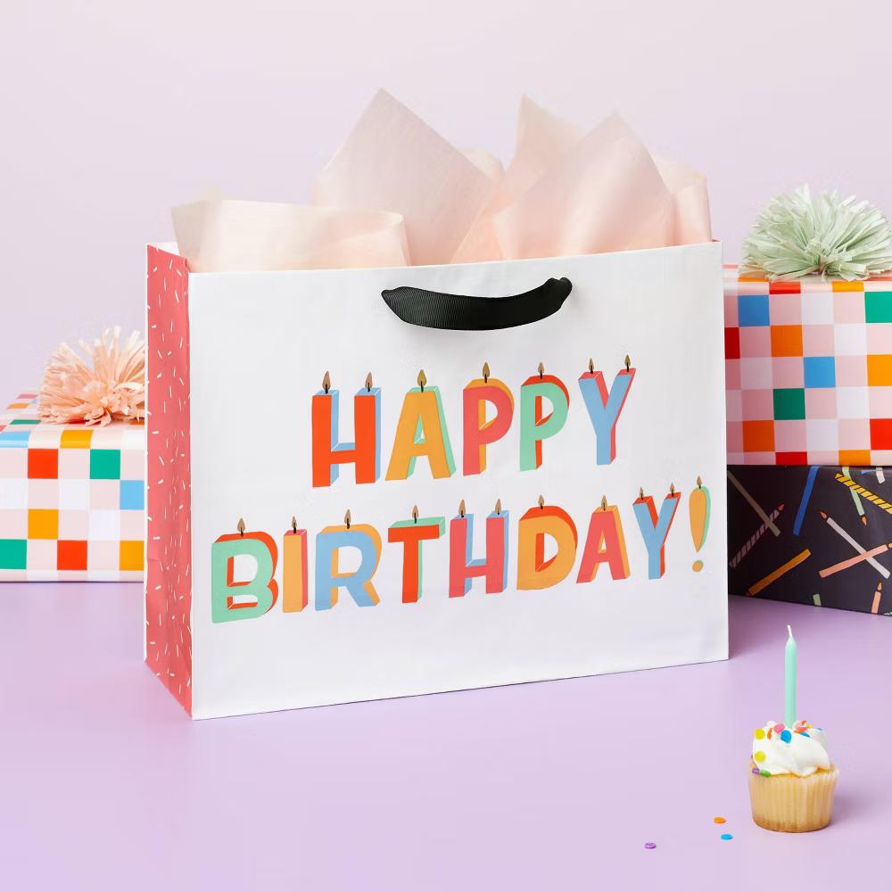 Medium Candles Print Gift Bag - Multicolor Typography 10" 12.75" 5" - Image 2
