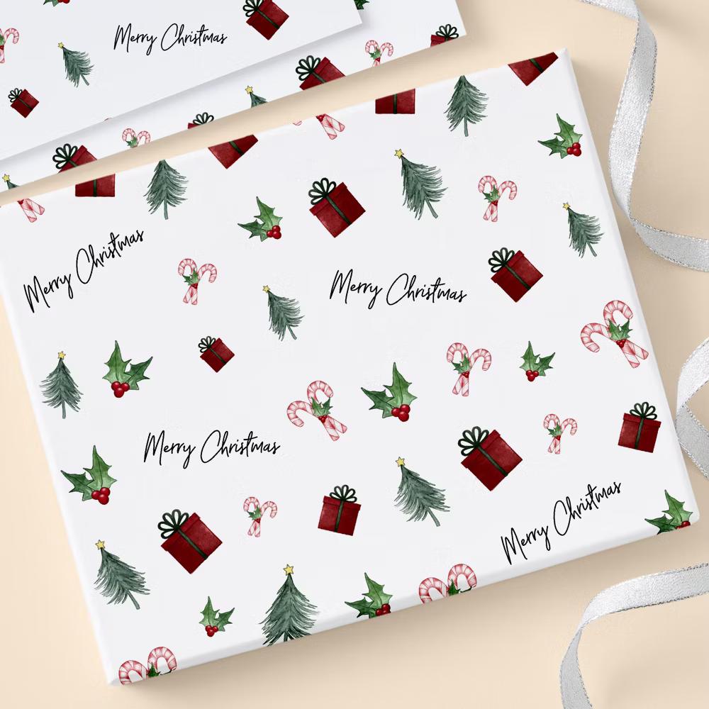 Personalization Mall Watercolor Christmas Icons Wrapping Paper Roll - Image 3