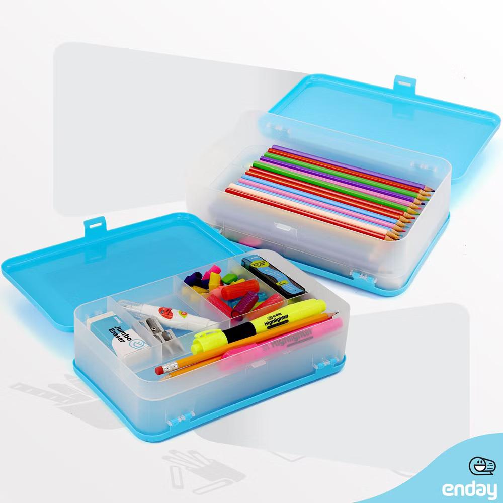 Large Capacity Double Deck Pencil Box - Plastic With 12 Compartments, Snap-Tight Lid, Hard Case Storage Organizer - Image 4