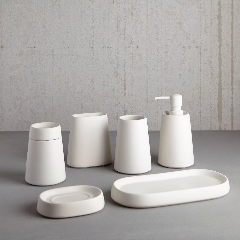 Crater Soap Dish White - Ceramic Holder for Shower, Hand Wash Care, Solid Pattern