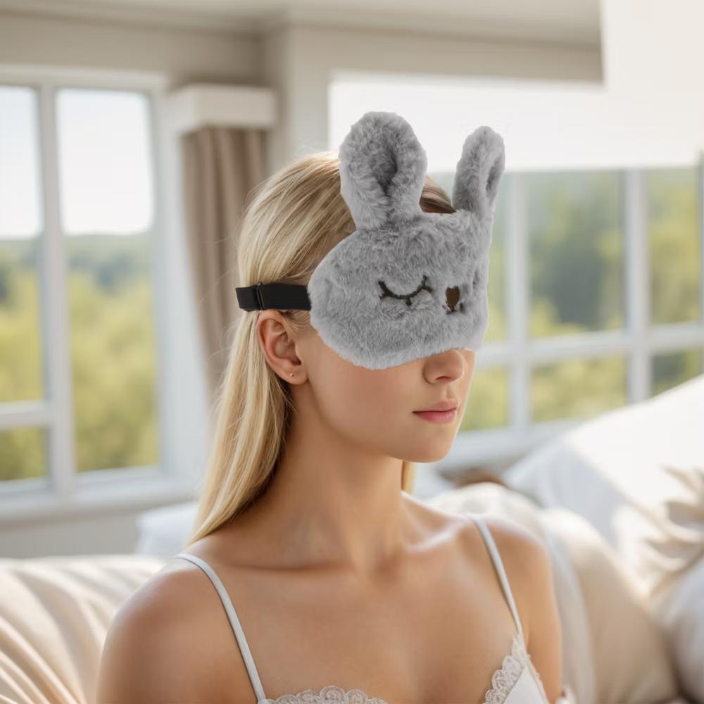Soft Rabbit Eyes Sleep Mask Gray 1 Pc - Image 2