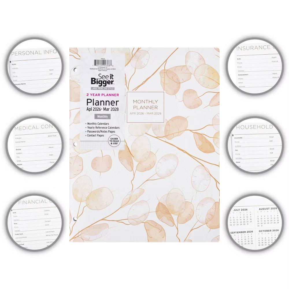 See It Bigger 8.5"x11" April 2026 – March 2028 Monthly Planner Neutral Floral - Image 7