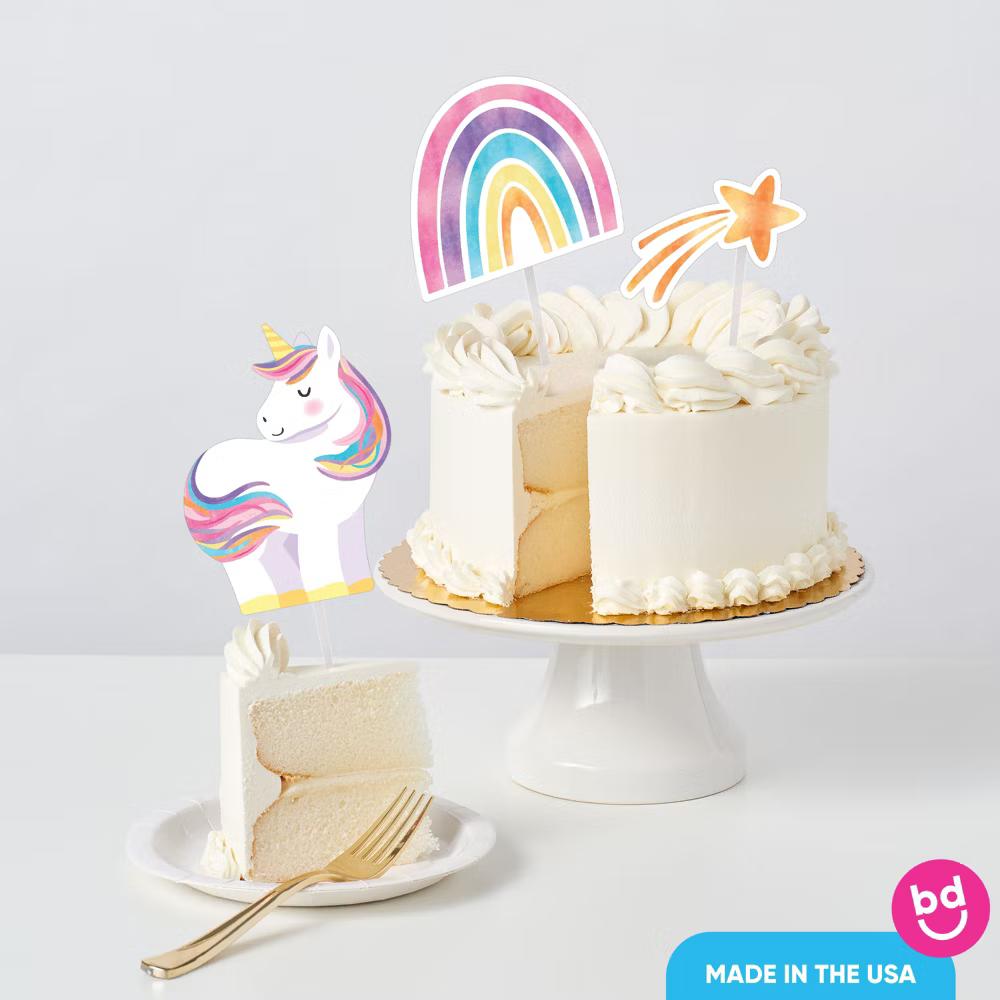 Unicorn Cake Topper Set, Magical Rainbow Unicorn Party Dessert Decorations for Girls Birthday Party – 3 Count - Image 2
