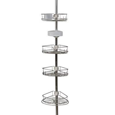 Corner Tension Pole Shower Caddy Stainless Steel - Zenna Home: Rustproof Metal Bath Organizer, 4 Shelves, Adjusts 5' to 9' - Image 4