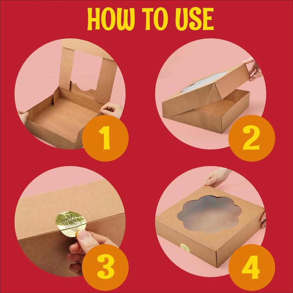 15 Pcs Kraft Bakery Boxes with Stickers, Perfect for Cakes, Pies, Cookies, Muffins, Thanksgiving & Christmas - Image 5
