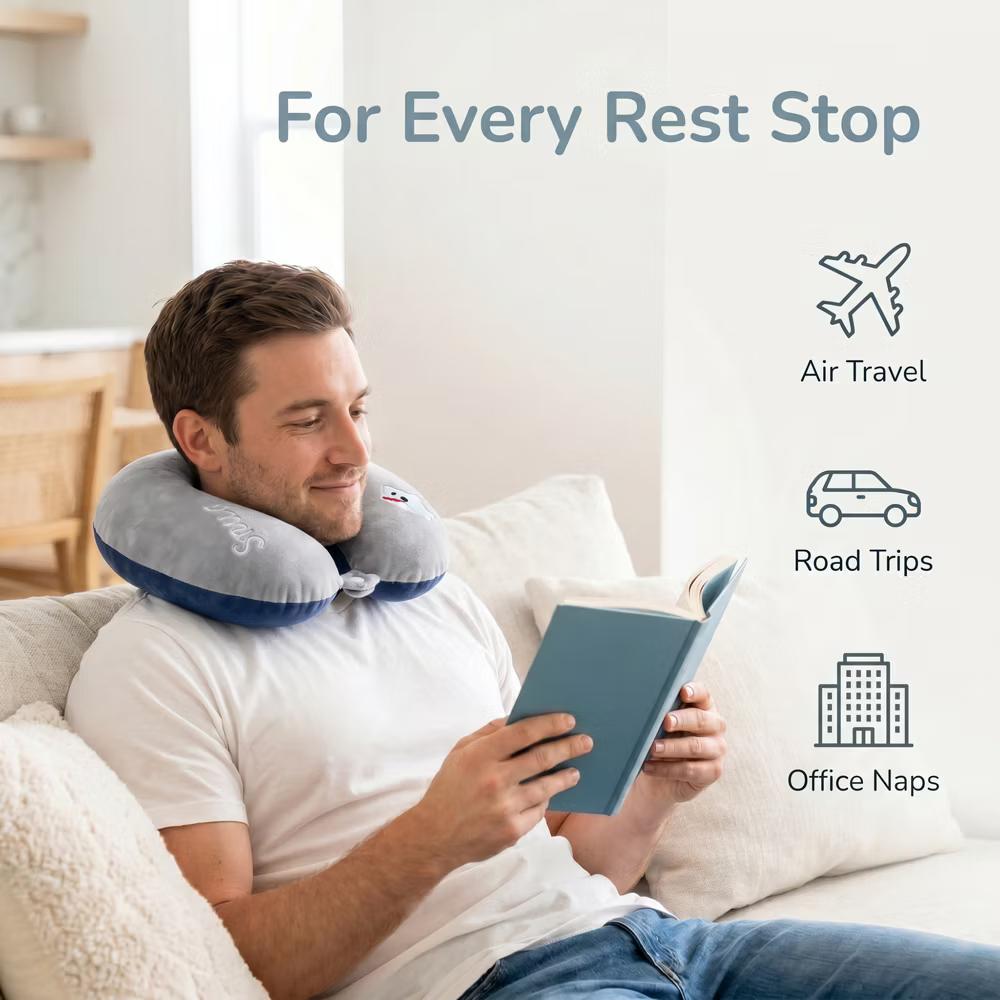 U‑Shape Memory Foam Travel Pillow Set with Decor Embroidery and Eye Mask 1Pc - Image 7