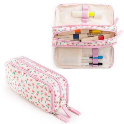 Triple Zip Pencil Pouch - Pink Wildflower, School Supplies