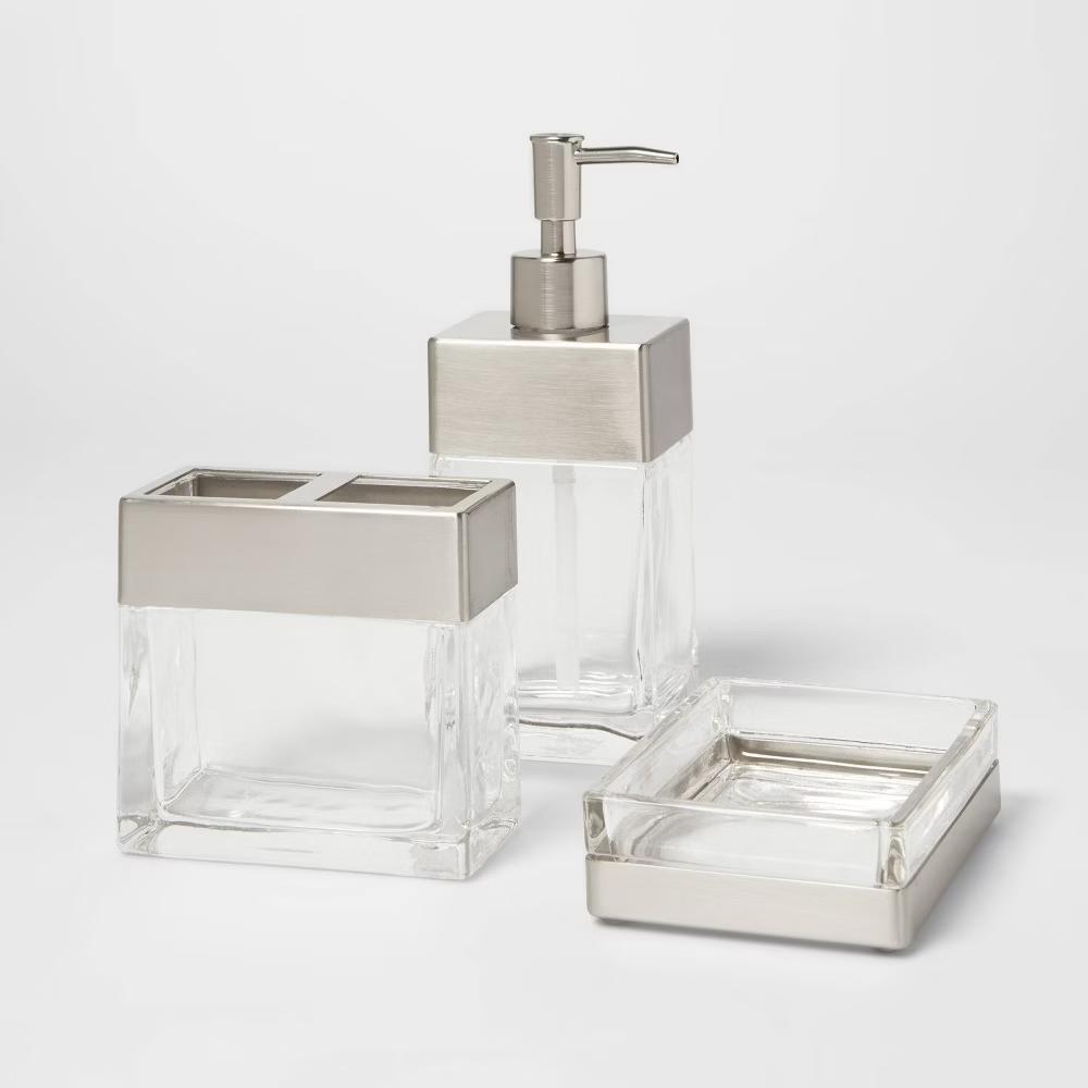 Rectangle Glass with Metal Soap/Lotion Dispenser Clear - Image 2