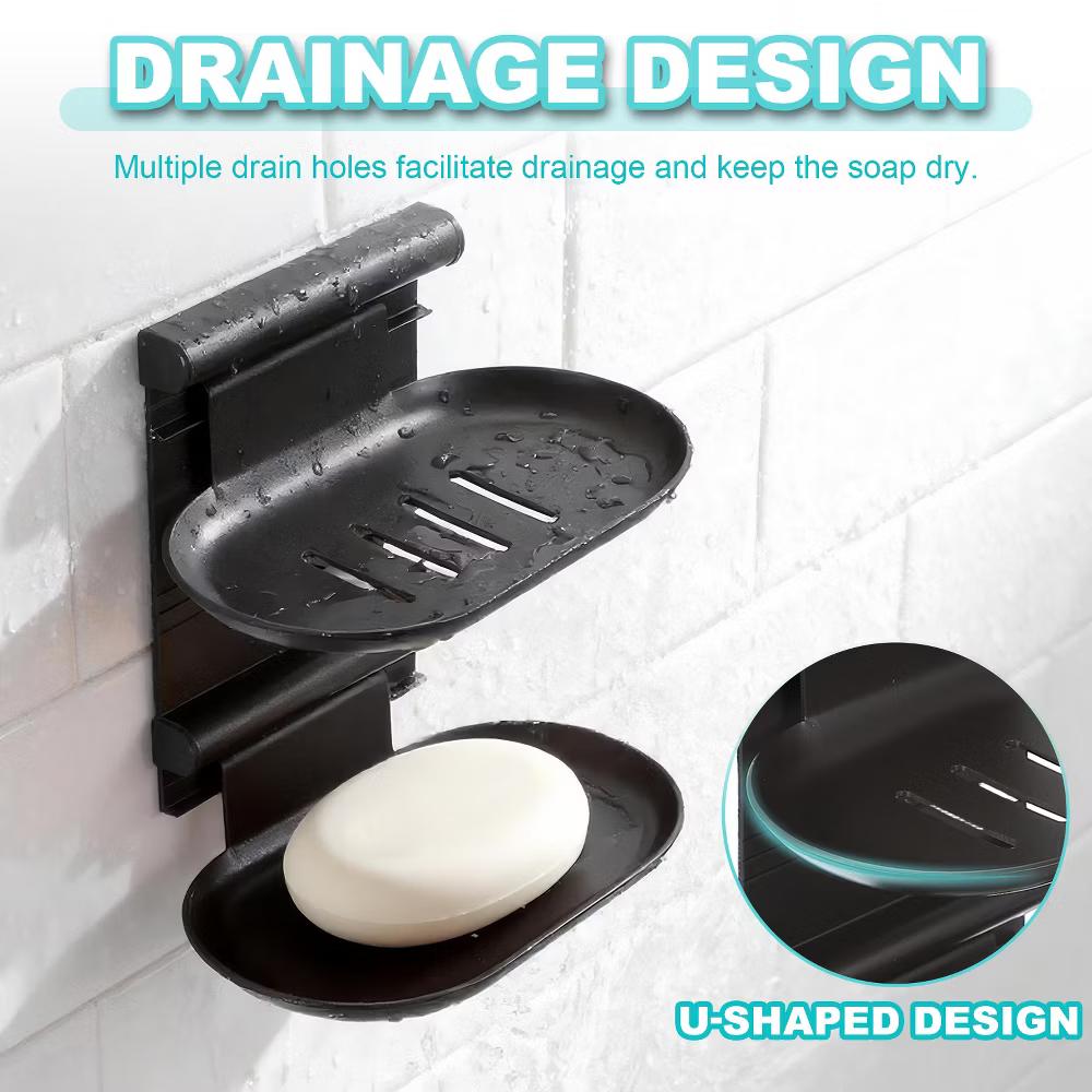 Adhesive Soap Dish Holder, No Drilling Double Wall Mounted Shower Soap Dish - Image 2
