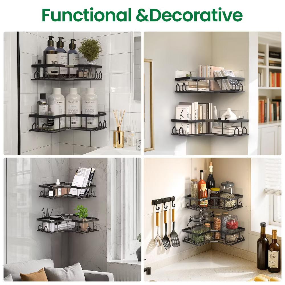 Dcolora Adhesive Shower Caddy 2 Pack Stainless Steel Corner Bath Shower Shelves - Image 2
