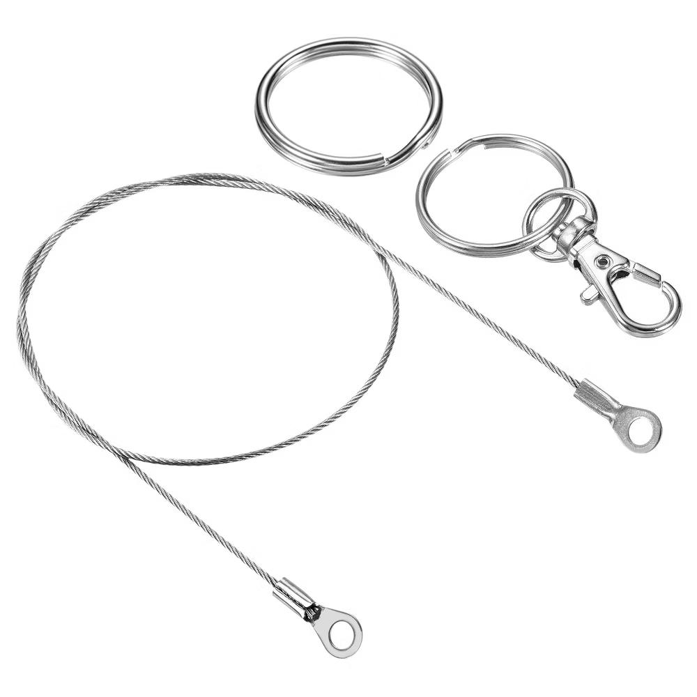 Lanyard Cable Rope with Key Ring Keychains Silver 4 Pcs - Image 27