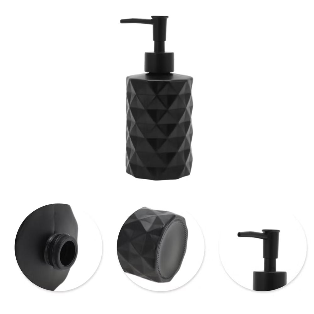 Round Bottom Diamond Pattern Soap Dispenser 13.53oz Black 1 Pc - Image 2