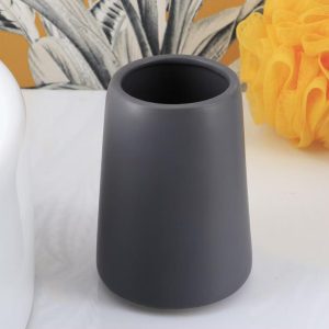 French Home Goods Elegant Stoneware Bathroom Tumbler & Toothbrush Holder - Flared Shape, 14 oz