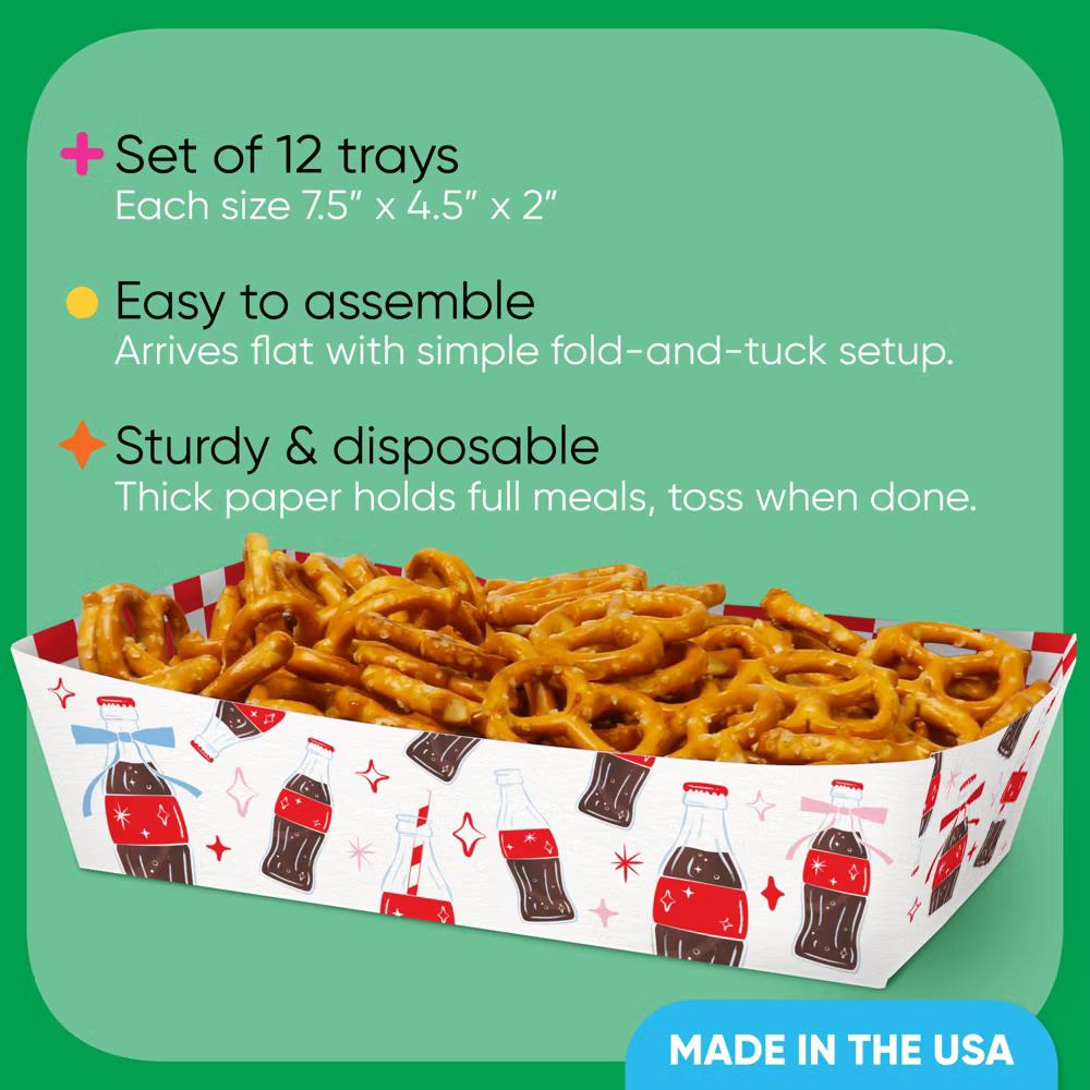She's Ready to Pop Vintage Soda Bottle Paper Food Trays, Disposable Food Boats for Retro Party, Double-Sided Meal Holders - 12 Ct - Image 5