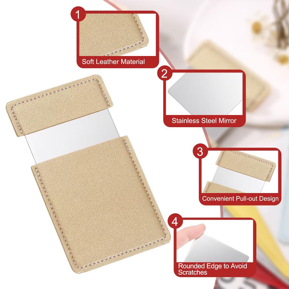 Stainless Steel Pocket Travel PU Leather Mini Mirror - Image 13