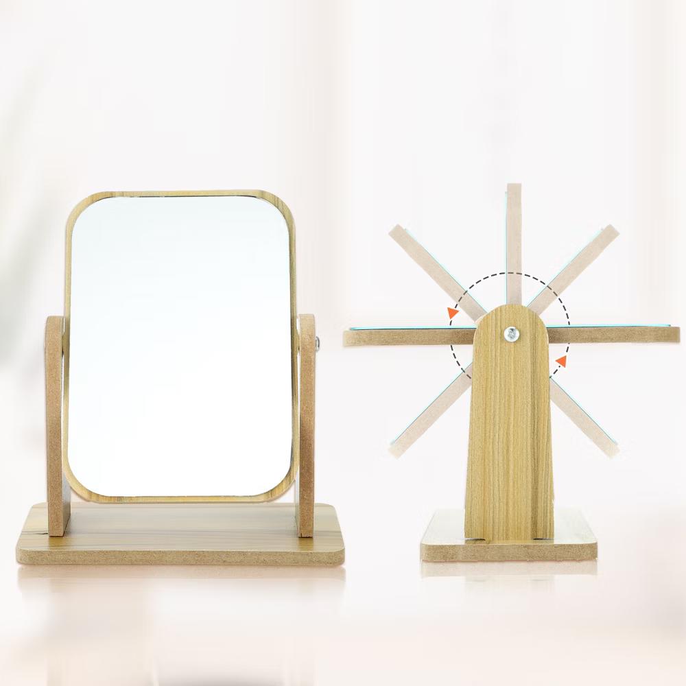 Natural Wooden Rotating Makeup Mirror Beige 1 Pc - Image 10