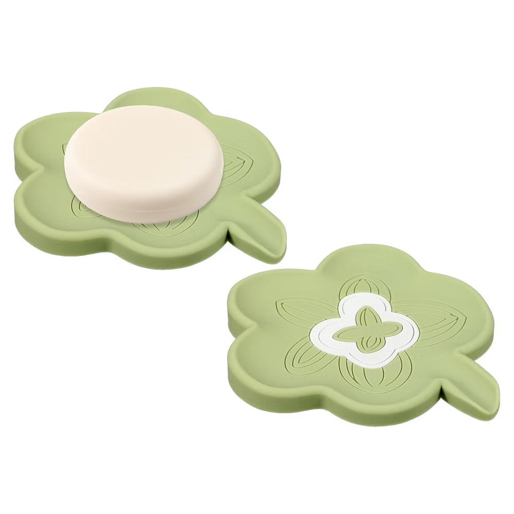 Silicone Soap Dish with Drain Spout, Portable Self Draining Flower Shape Soap Saver Holder - Image 25