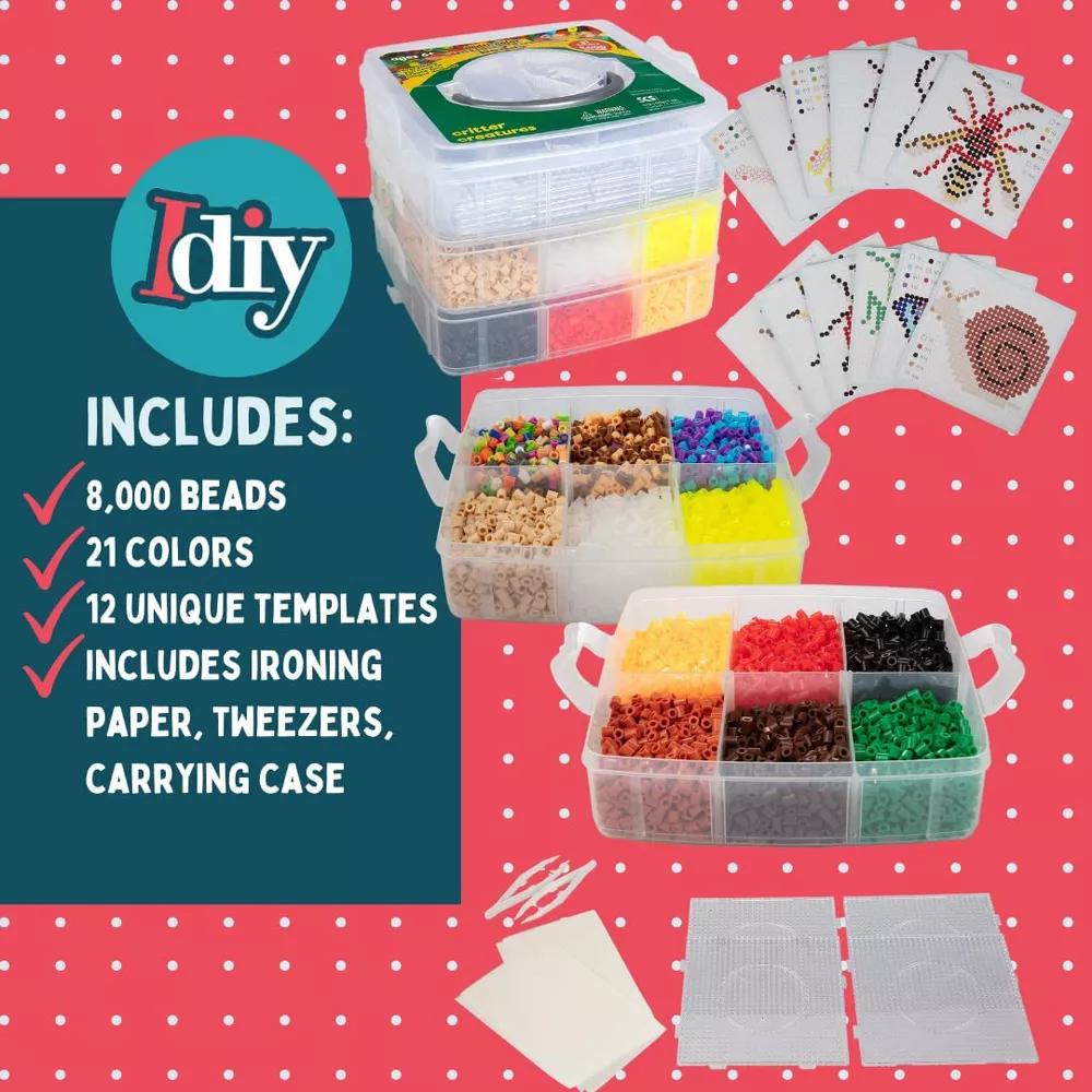 8,000pc DIY Fuse Bead Kit w Carrying Case - Bugs and Insects- 21 Colors, 12 Unique Templates, 4 Peg Boards, Tweezers, Ironing Paper - Image 4