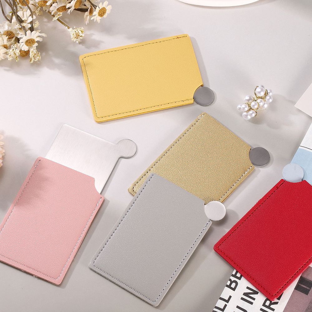 Small Rectangle Travel Women Portable Pocket Mirror with Leather Case 2 Pcs - Image 2