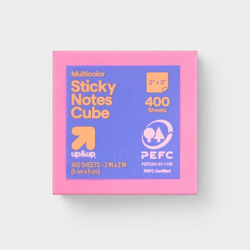 Sticky Notes Cube 1.88" 1.88" Multicolor - 400 Sheets, Small Sticky Pads, Office Supplies, Uncoated Paper - Image 2