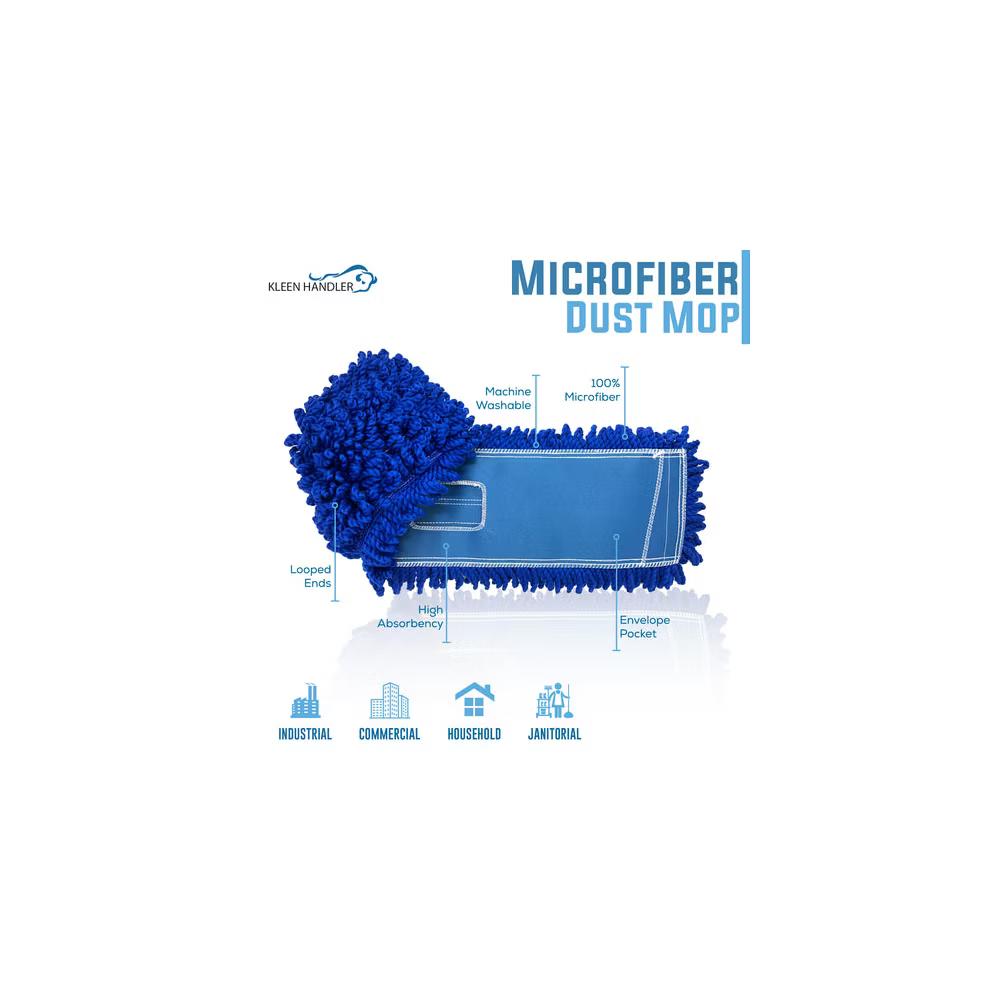 Bison Life Microfiber Dust Mop, Washable Commercial Mop Head Replacement Refill, Blue - 3 Pack - Image 7
