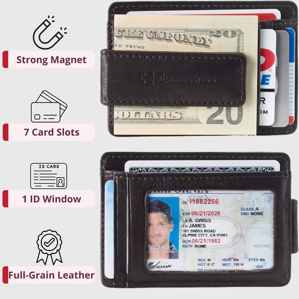 Alpine Swiss Harper Mens RFID Slim Money Clip Front Pocket Wallet Minimalist Leather ID Card Holder - Image 14