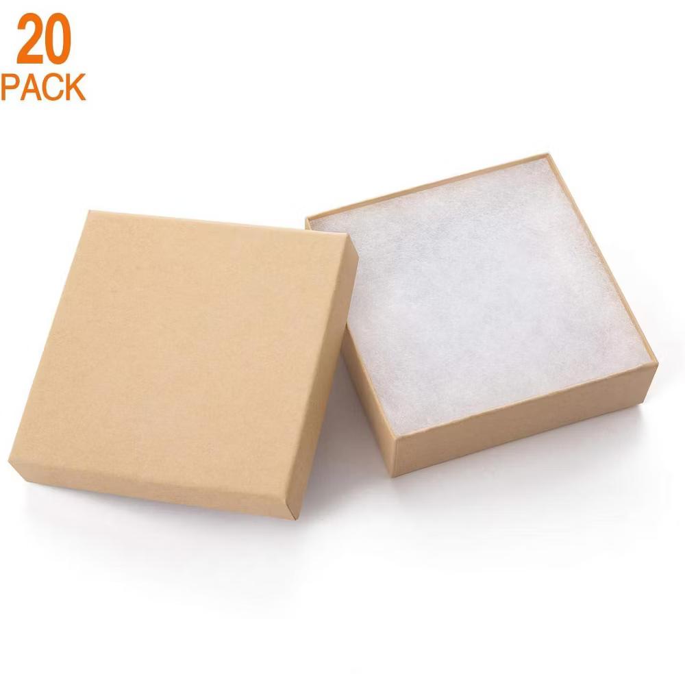 20 Pack 3.5x3.5x1 Inch Brown Cardboard Jewelry Gift Boxes with Cotton Fill for Earrings Necklaces Bracelets Coins Collectibles - Image 4