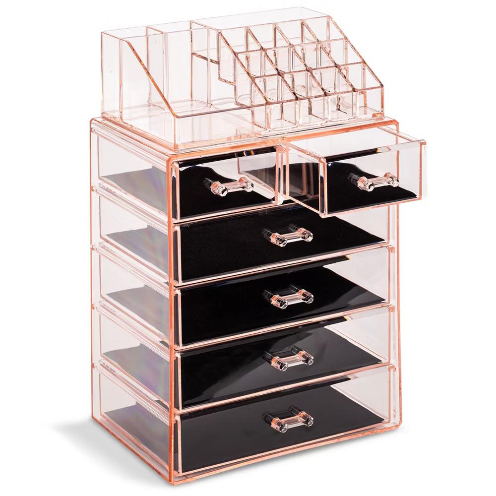 2 Piece Acrylic Makeup and Jewelry Storage Organizer Case (6 Drawers and Lipstick Tray) - Image 30