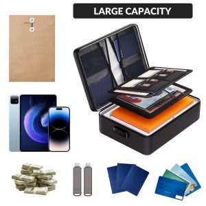 Fireproof & Waterproof Document Storage Box with Secure Lock – Portable Hard File Organizer for Certificates, Laptops, Passports – Reliable File Safe