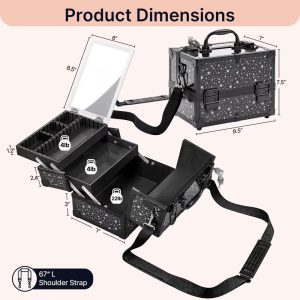 Yaheetech Aluminum Portable Makeup Train Case Cosmetic Storage Case with Mirror, Adjustable Dividers