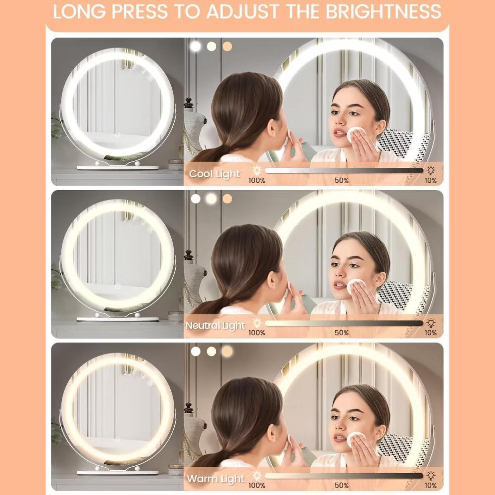 LED Vanity Mirror – Touch Control 3 Light Modes, Dimmable & 360° Rotation Makeup Mirror for Bathroom/Bedroom (1-Piece) - Image 22