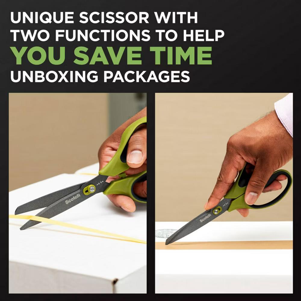 Unboxing Scissor: 8" Blade, Green, Plastic, Non-Powered Desk Tool, Art & Office Use