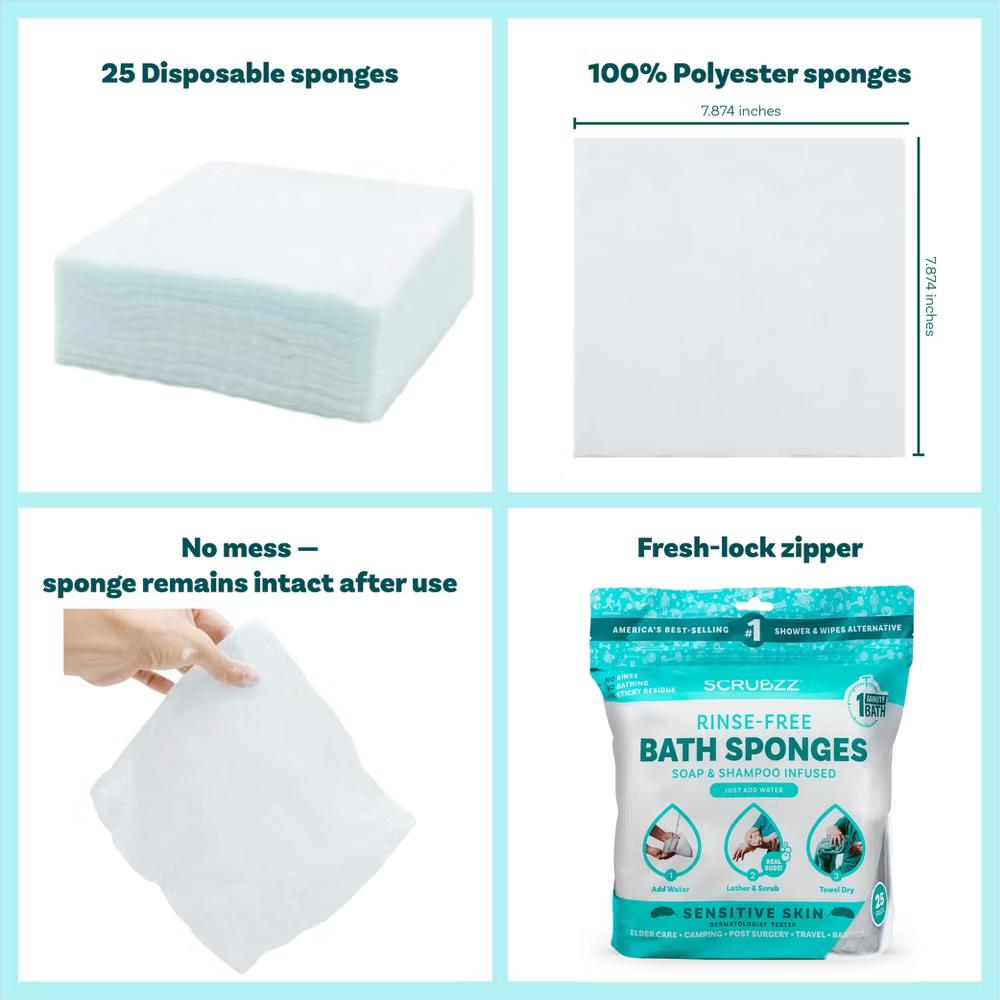 Scrubzz No Rinse Bath Wipes for Adults Bathing, Adult Rinse Free Bath Sponges - Disposable - Image 11
