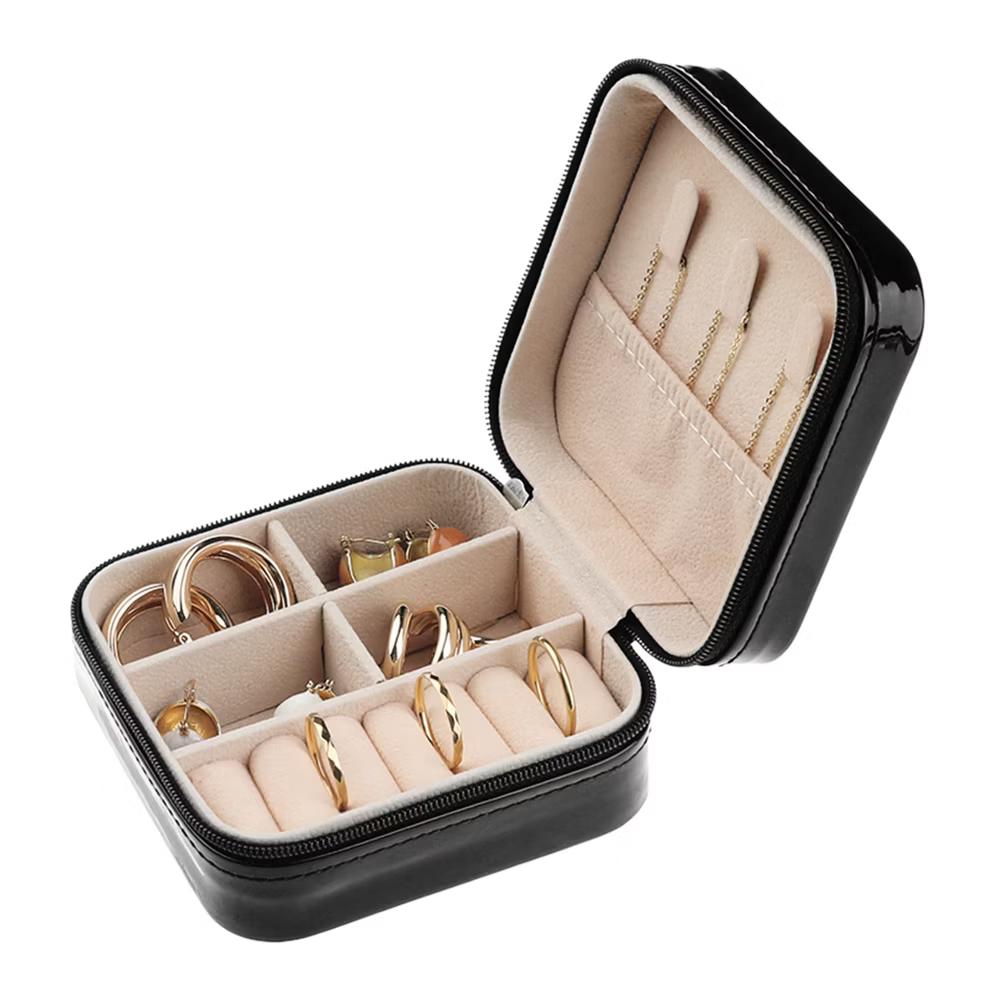 Travel Square Small Portable PU Leather Jewelry Organizer Case Storage - Image 5