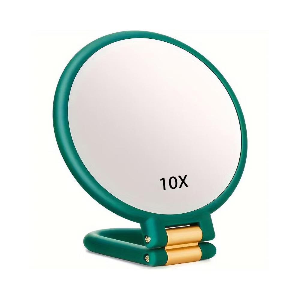 Mber Hand Mirror For Makeup Mirror 2-Sided 1X 10X Magnifying Mirror, Travel Mirror With Stand, Foldable Handheld Mirrors with Handle, Green - Image 3