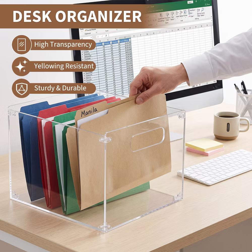 Clear Acrylic Assemble‑Style File Storage Box, Multi‑Purpose Desktop Organizer with Built‑in Carry Handles for Office Home - Image 2