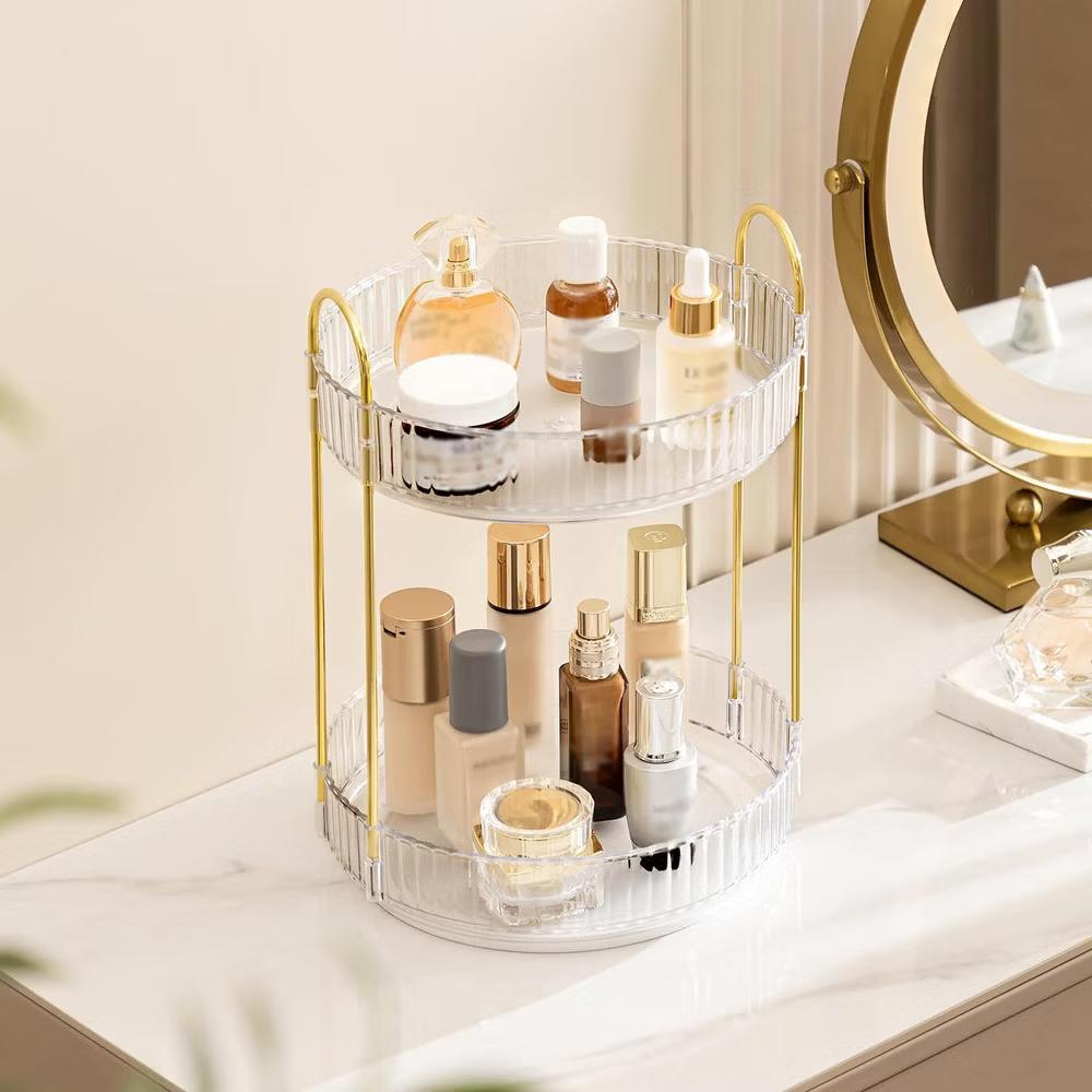 AEELLEEA 360° Rotating Makeup Organizer, 2 Tier Lazy Susan Cosmetic Storage for Vanity, Bathroom Countertop, Skincare & Perfume Holder - Image 9