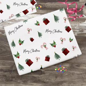 Personalization Mall Watercolor Christmas Icons Wrapping Paper Roll