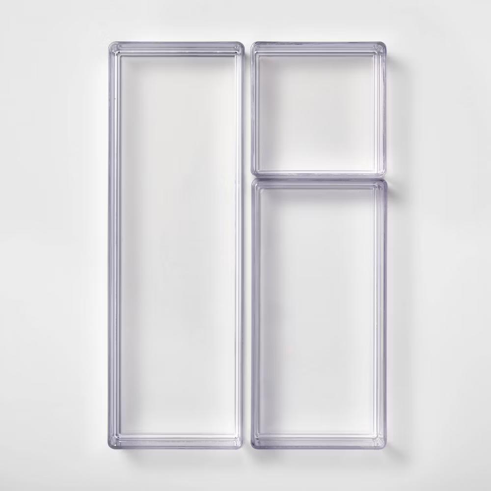 3 Bathroom Plastic Tray Beauty Organizer Set Clear - Image 2