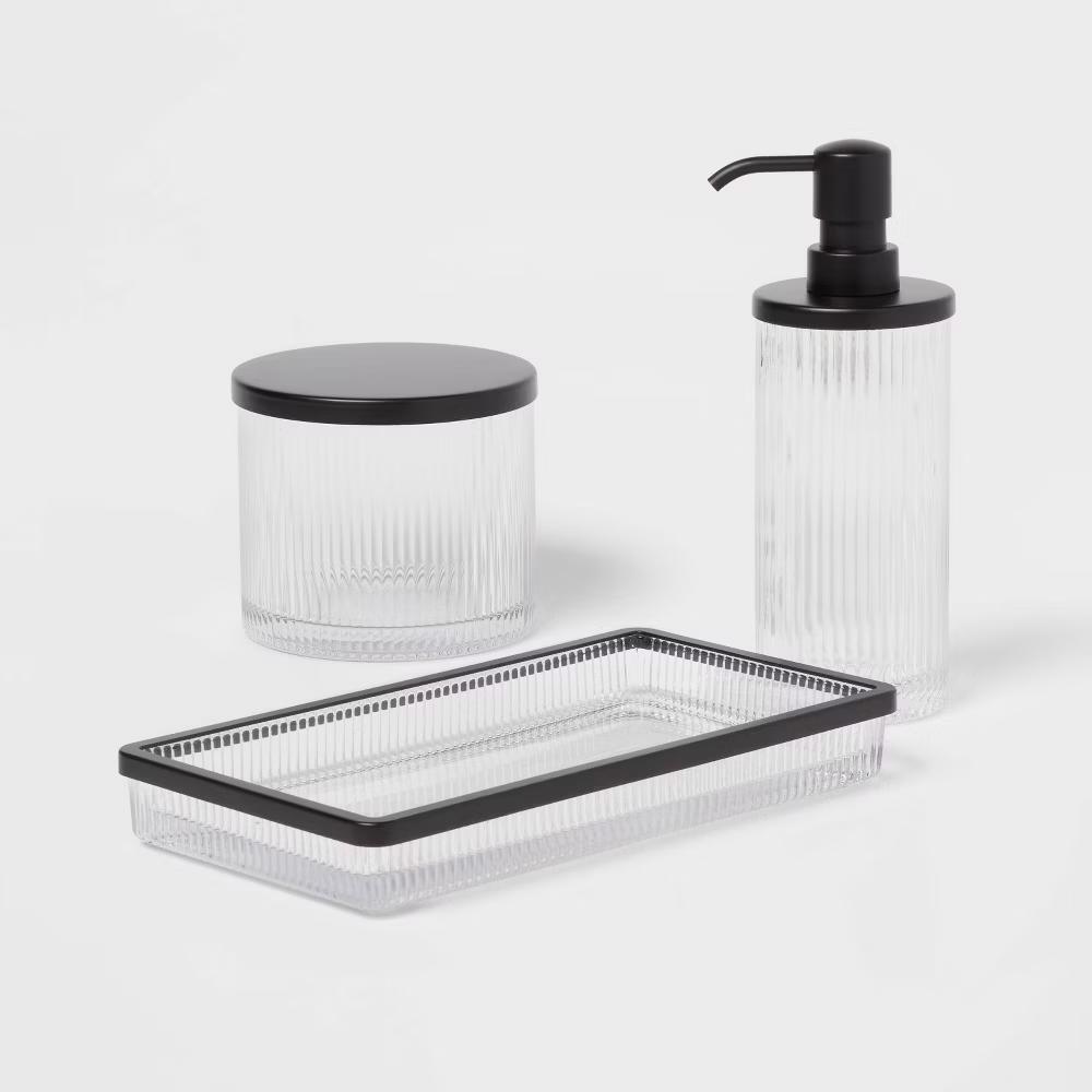 Ribbed Glass Canister Black - Metal Lid, Clear Bathroom Jar, Easy to Clean - Image 3
