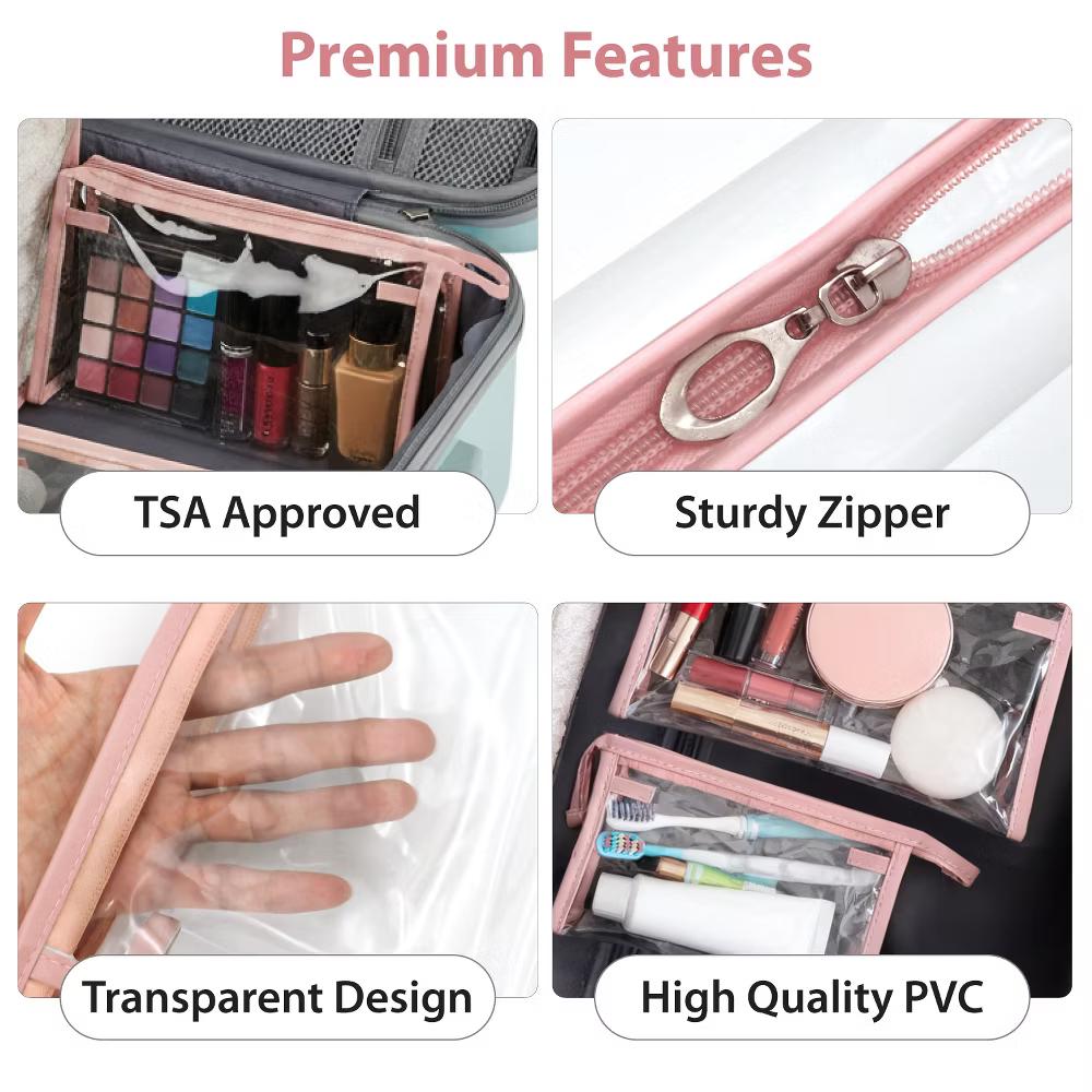 Mber 3-Pack Clear Makeup Bag with Zipper, TSA Approved Toiletry Bag, Clear Travel Bags For Toiletries, Clear Travel Cosmetic Bags Pouches, Pink - Image 4
