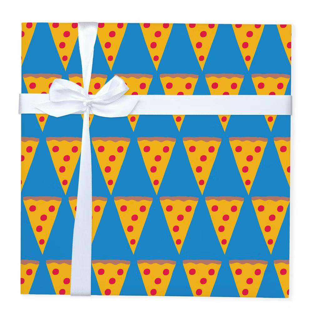 Pizza Paper Gift Wrapping Paper Blue/Orange/Yellow - Boys Birthday Food Theme, 96" 30" - Image 2