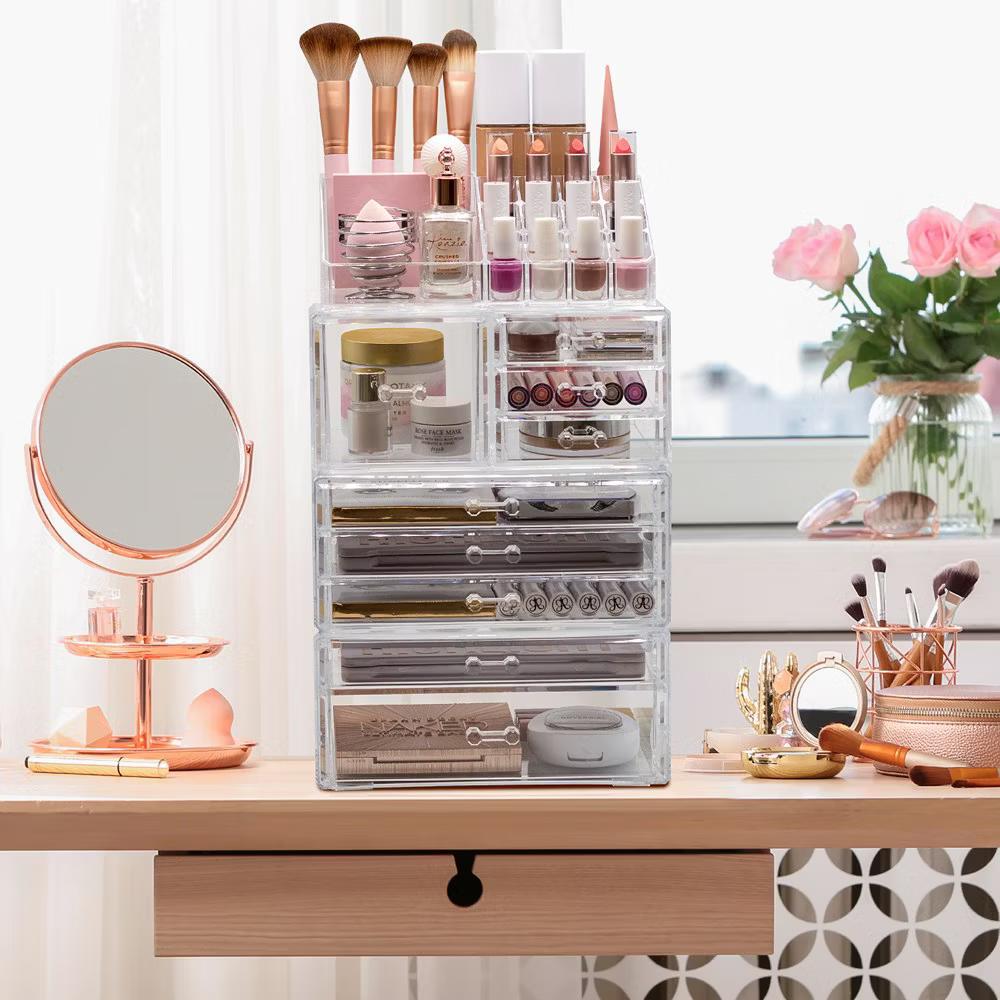 4-piece Makeup and Jewelry Storage Case Display - Spacious Design - Great for Bathroom, Dresser, Vanity and Countertop