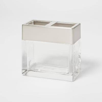 Rectangle Glass with Metal Toothbrush Holder Clear - Image 3