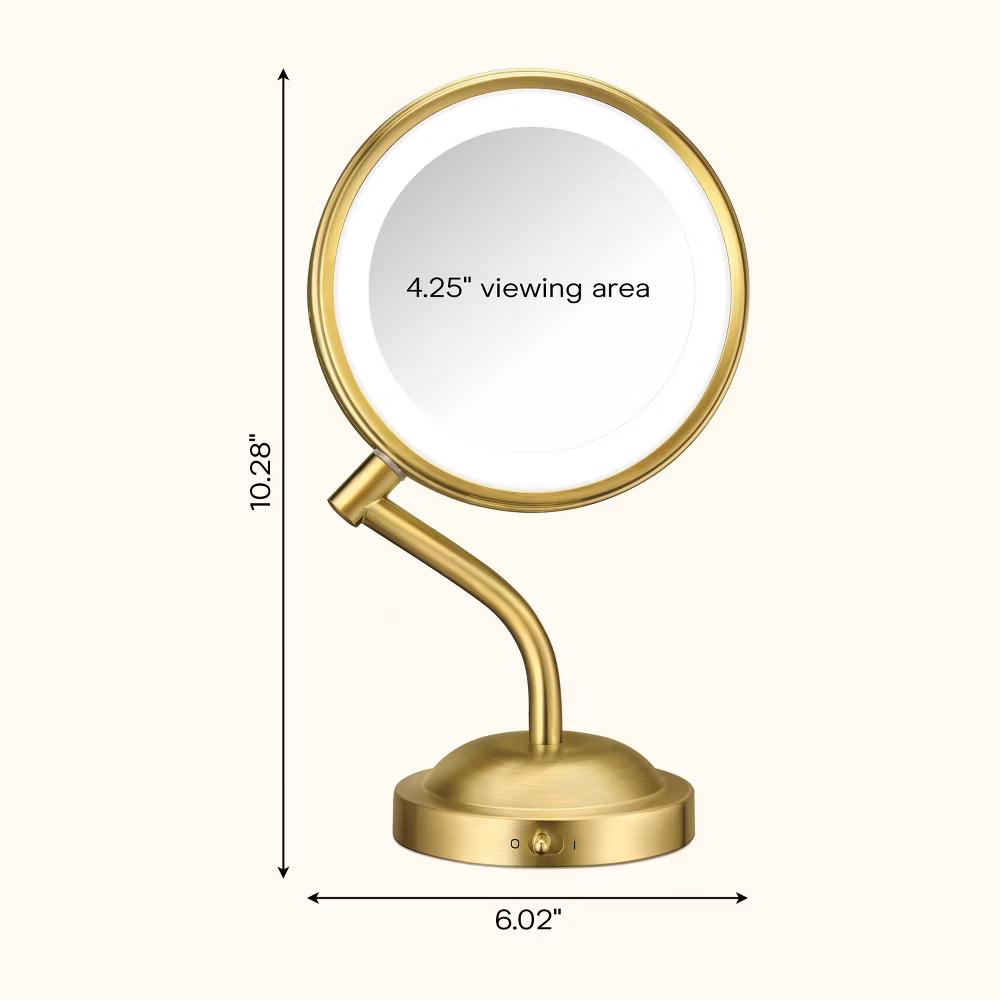 Conair Double Sided LED Vanity Mirror with 1x and 5x Magnification Brushed Brass - Image 3